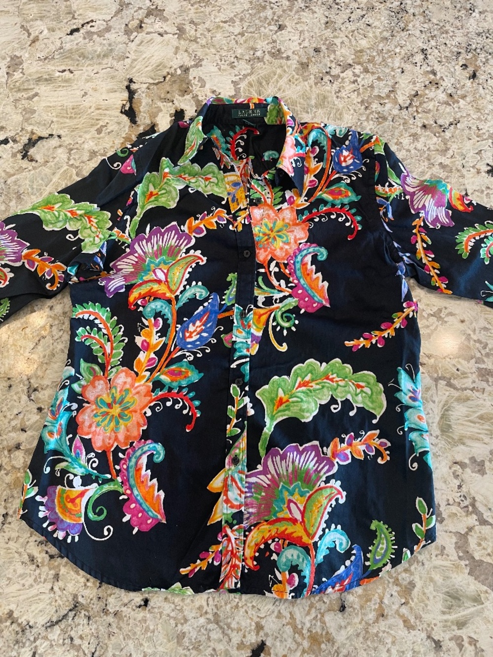 Lauren Ralph Lauren Black Floral Paisley Button-Up Blouse